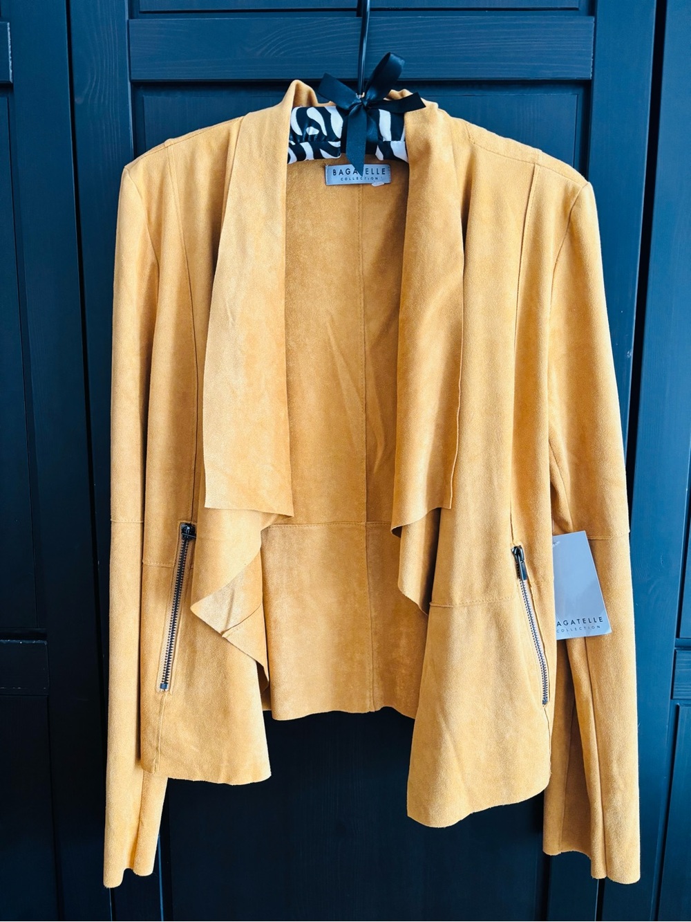 Bagatelle Ultra- Suede Drape-Front Jacket- Mustard color